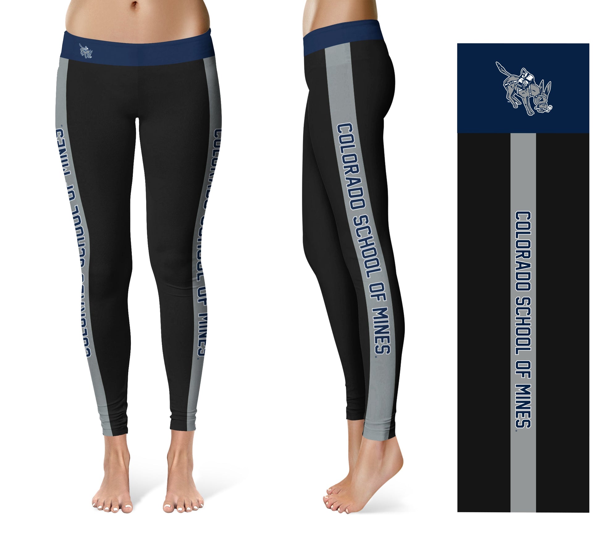 Colorado Mines Orediggers Vive La Fete Game Day Collegiate Gray Stripes Women Black Yoga Leggings 2 Waist Tights