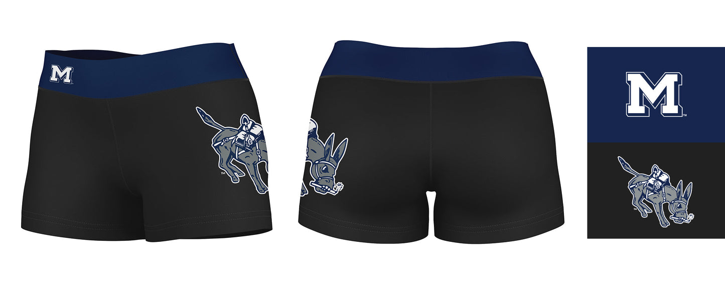 Colorado School of Mines Orediggers Logo on Thigh & Waistband Black & Blue Women Yoga Booty Workout Shorts 3.75 Inseam - Vive La F̻te - Online Apparel Store