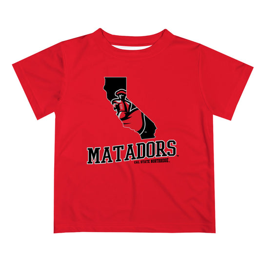 Cal State University Northridge Matadors CSUN Vive La Fete State Map Red Sleeve Tee Shirt