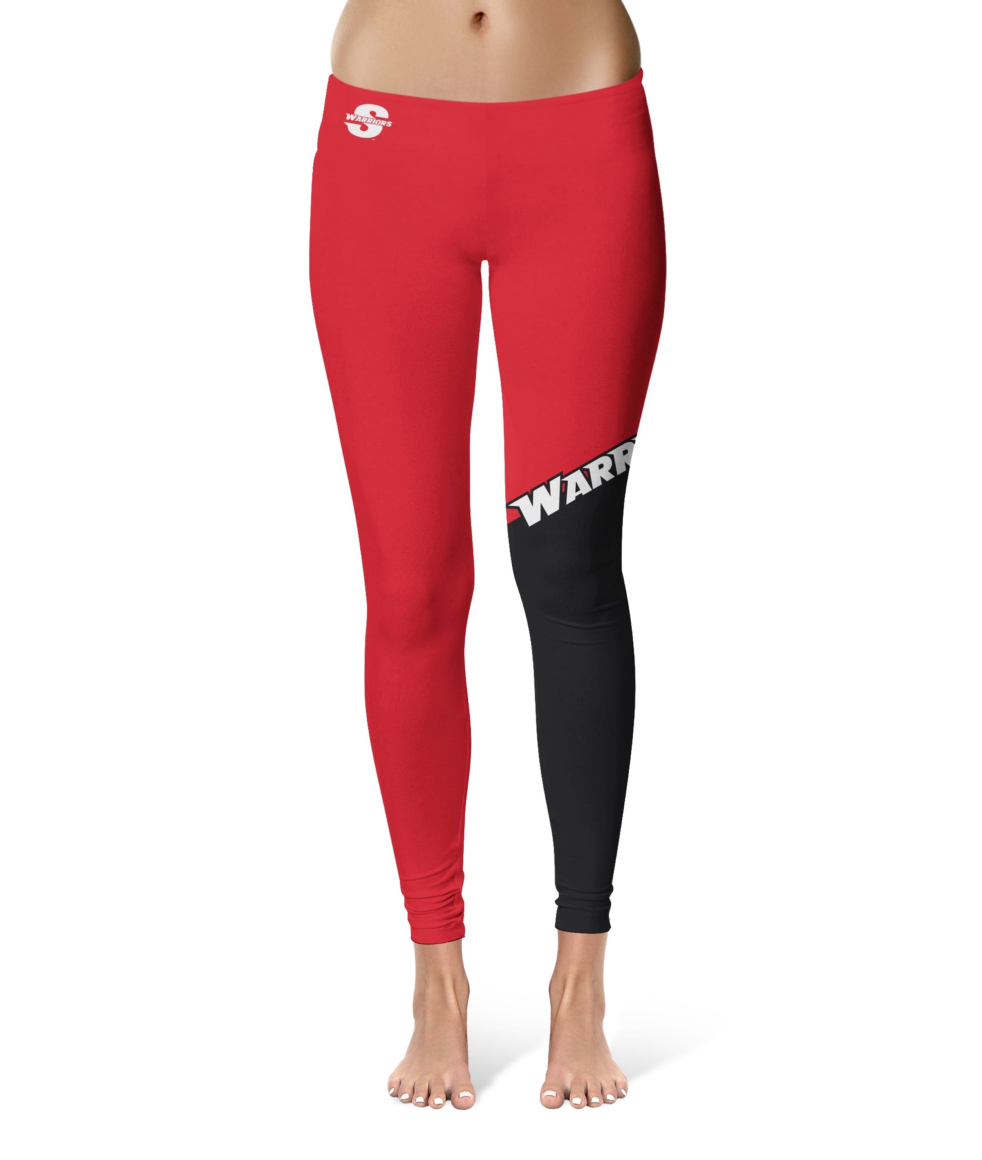 Cal State Stanislaus Warriors CSUSTAN Vive La Fete Game Day Collegiate Leg Color Block Women Red Black Yoga Leggings