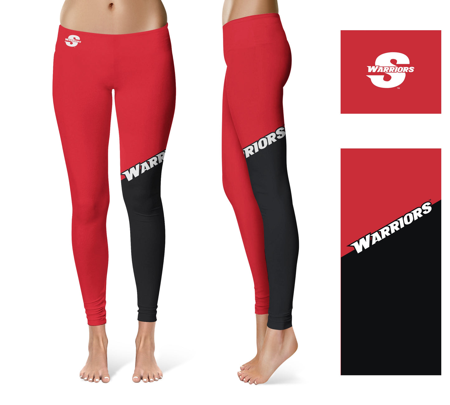 Cal State Stanislaus Warriors CSUSTAN Vive La Fete Game Day Collegiate Leg Color Block Women Red Black Yoga Leggings