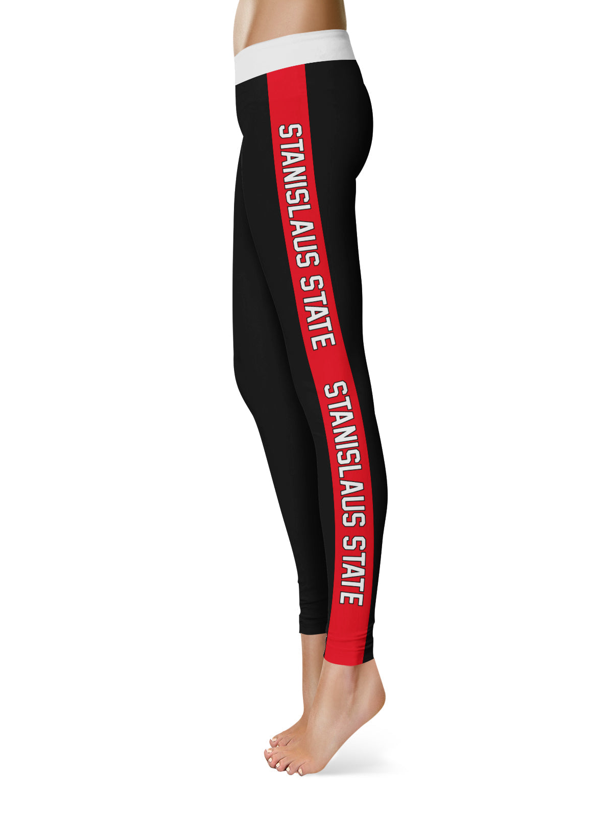 Cal State Stanislaus Warriors Vive La Fete Game Day Collegiate Red Stripes Women Black Yoga Leggings 2 Waist Tights