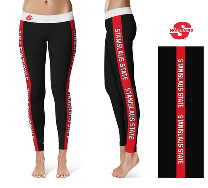 Cal State Stanislaus Warriors Vive La Fete Game Day Collegiate Red Stripes Women Black Yoga Leggings 2 Waist Tights