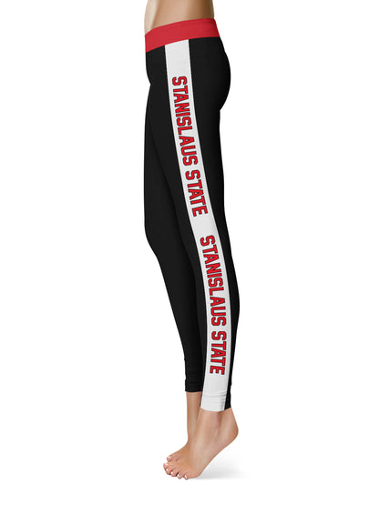 Cal State Stanislaus Warriors Vive La Fete Game Day Collegiate White Stripes Women Black Yoga Leggings 2 Waist Tights