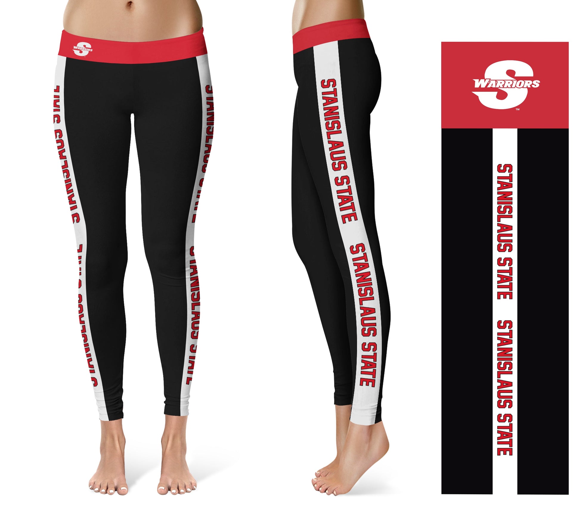 Cal State Stanislaus Warriors Vive La Fete Game Day Collegiate White Stripes Women Black Yoga Leggings 2 Waist Tights