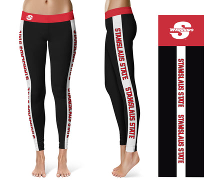 Cal State Stanislaus Warriors Vive La Fete Game Day Collegiate White Stripes Women Black Yoga Leggings 2 Waist Tights