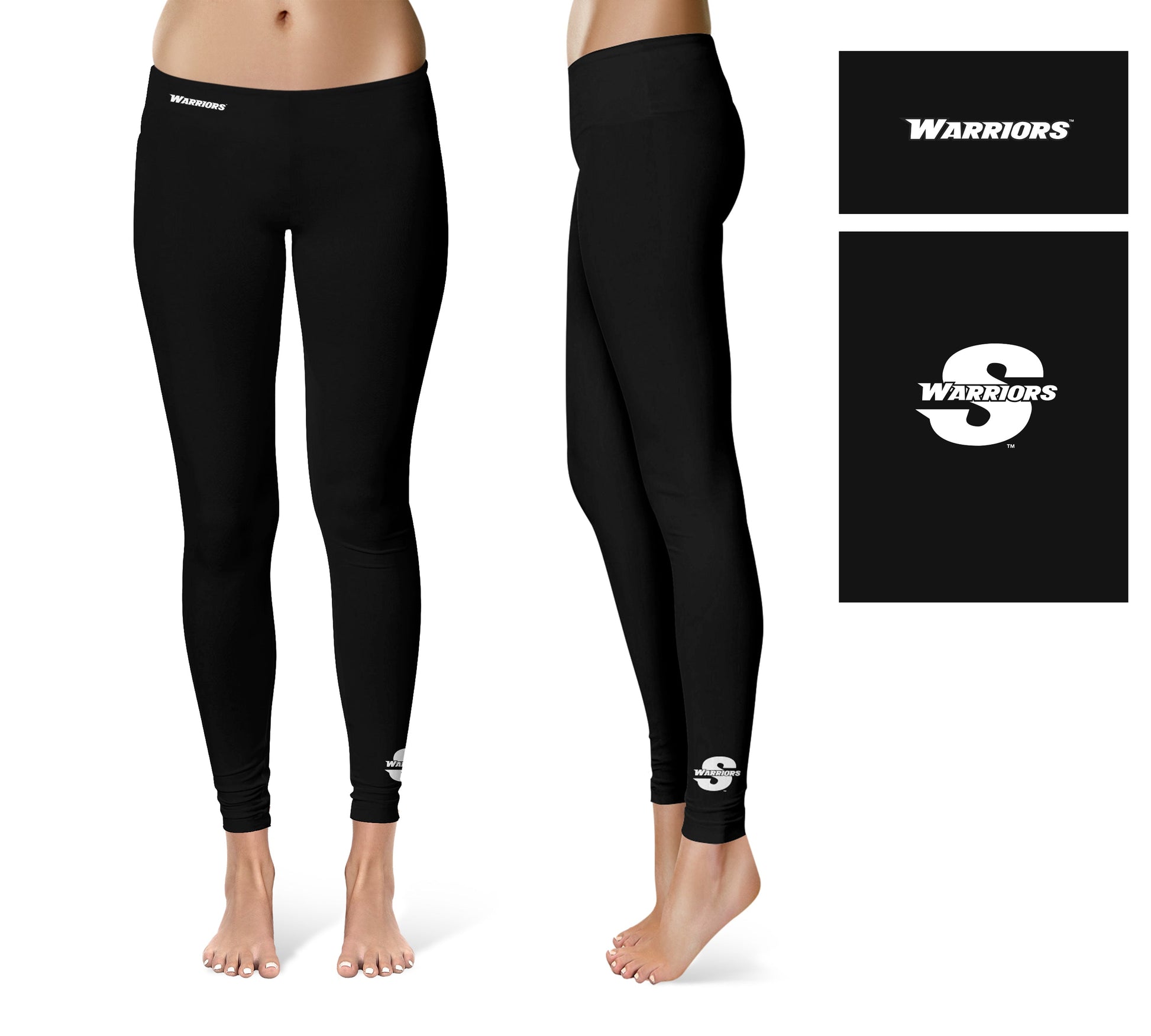 Cal State Stanislaus Warriors Vive La Fete Game Day Collegiate Logo at Ankle Women Black Yoga Leggings 2.5 Waist Tights