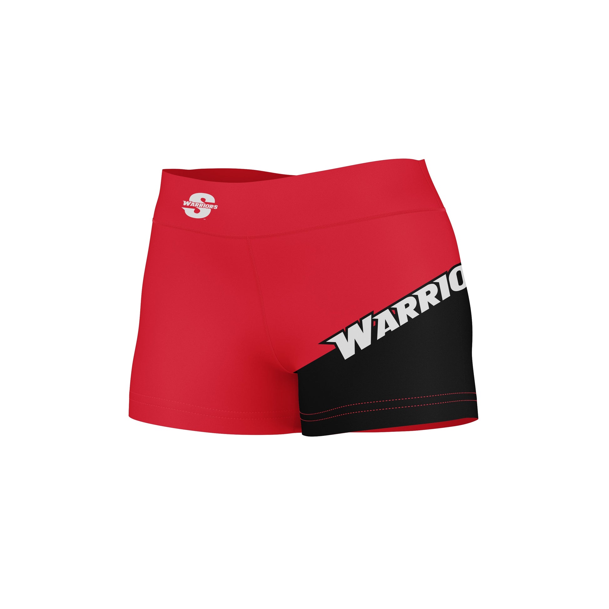 Cal State Stanislaus Warriors Vive La Fete Game Day Collegiate Leg Color Block Women Red Black Optimum Yoga Short - Vive La F̻te - Online Apparel Store