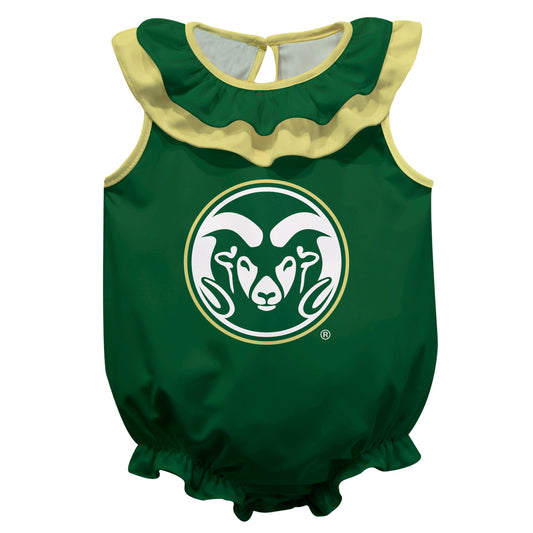 Colorado State Rams CSU Green Sleeveless Ruffle One Piece Jumpsuit Logo Bodysuit by Vive La Fete