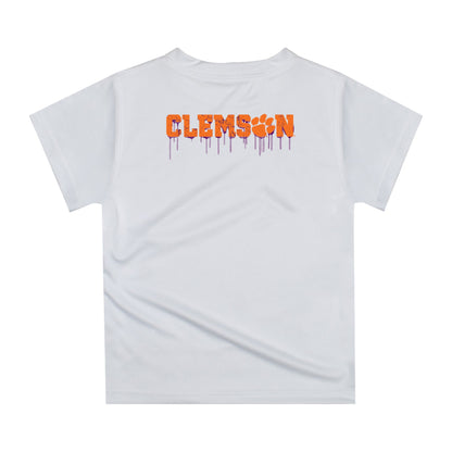 Clemson Tigers Original Dripping Football Helmet White T-Shirt by Vive La Fete