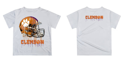 Clemson Tigers Original Dripping Football Helmet White T-Shirt by Vive La Fete