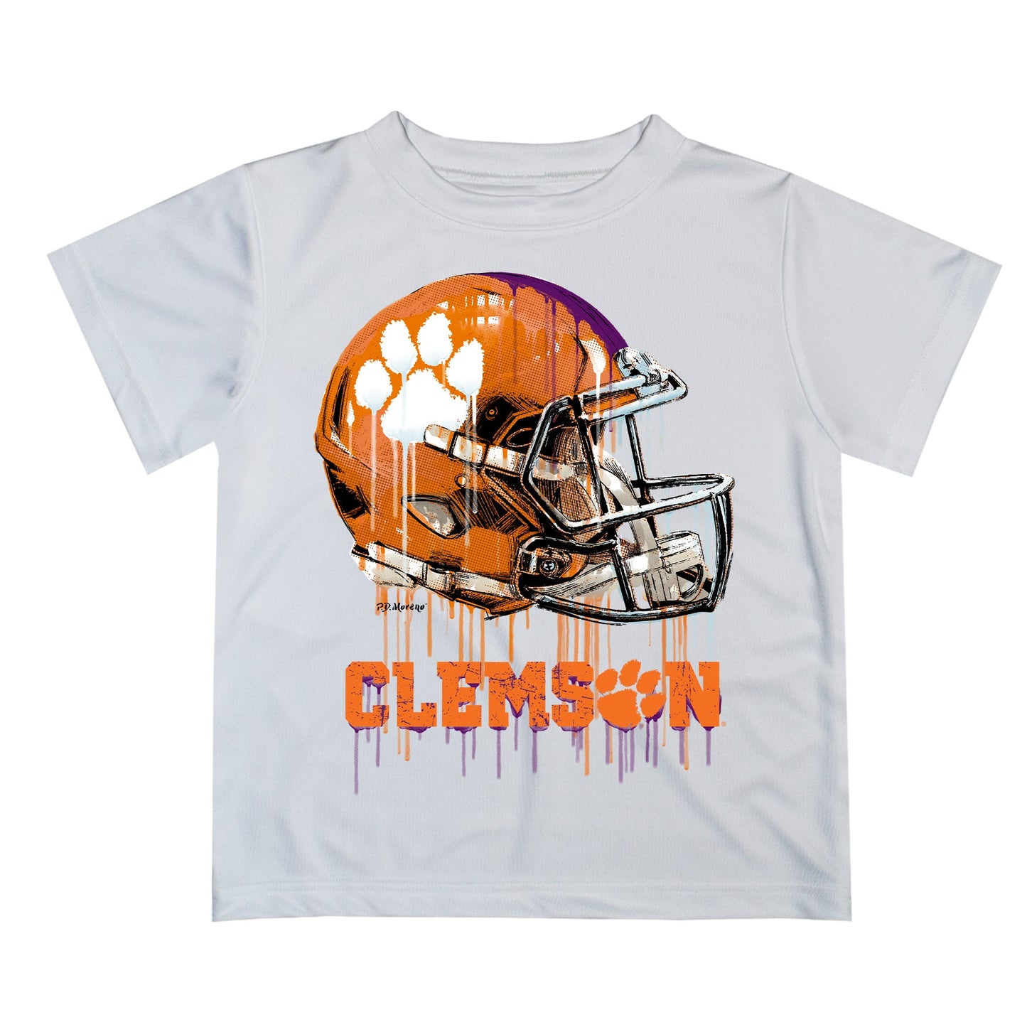 Clemson Tigers Original Dripping Football Helmet White T-Shirt by Vive La Fete