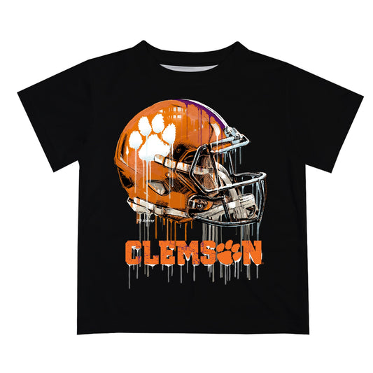 Clemson Tigers Original Dripping Football Helmet Black T-Shirt by Vive La Fete