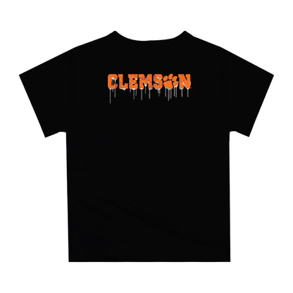 Clemson Tigers Original Dripping Football Helmet Black T-Shirt by Vive La Fete