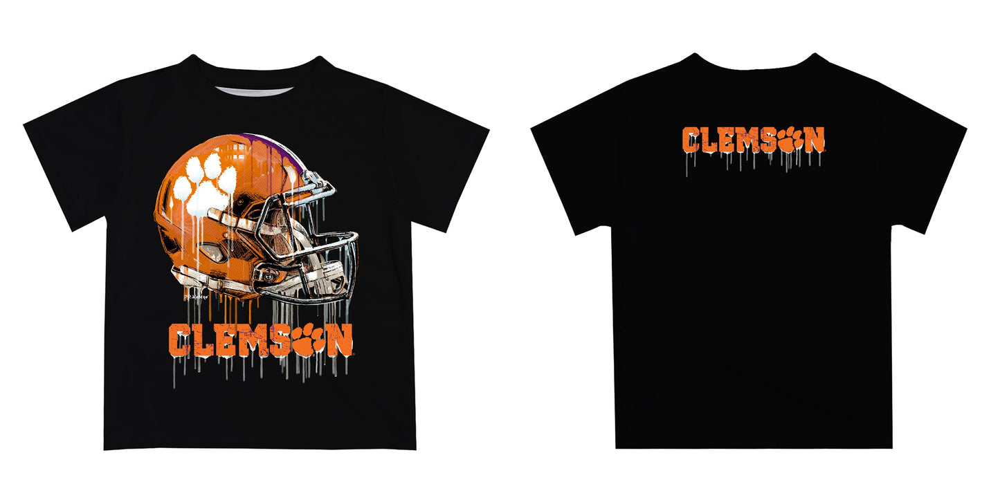 Clemson Tigers Original Dripping Football Helmet Black T-Shirt by Vive La Fete