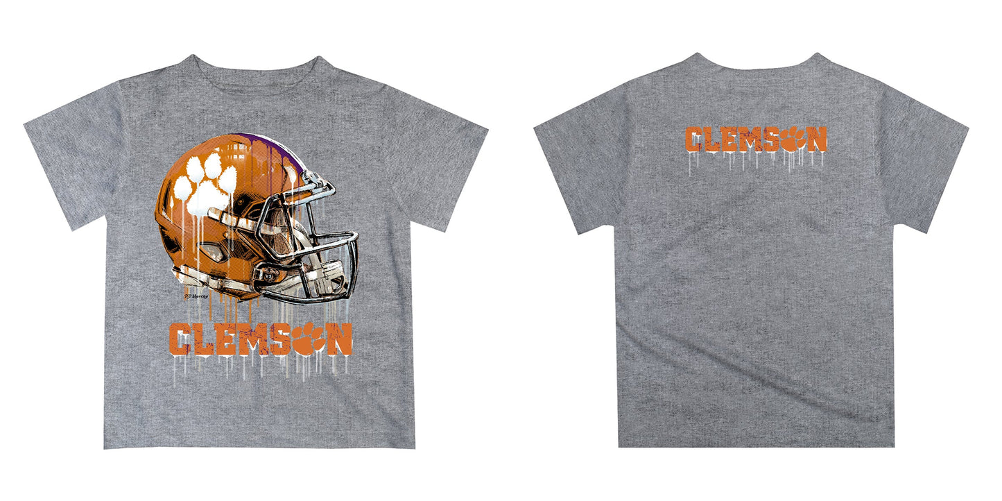 Clemson Tigers Original Dripping Football Helmet Heather Gray T-Shirt by Vive La Fete