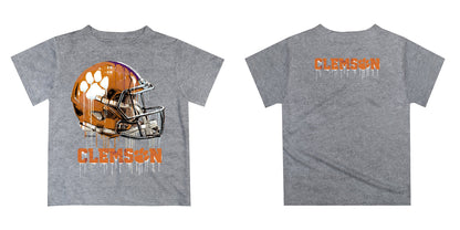 Clemson Tigers Original Dripping Football Helmet Heather Gray T-Shirt by Vive La Fete