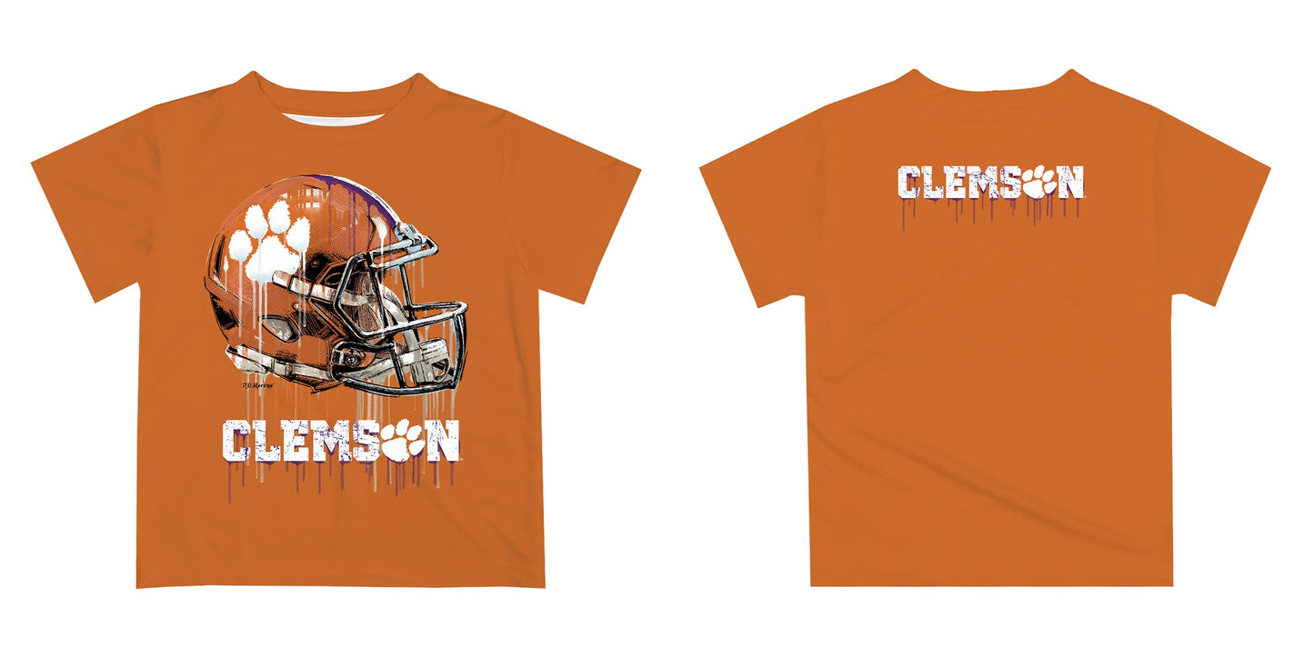 Clemson Tigers Original Dripping Football Helmet Orange T-Shirt by Vive La Fete