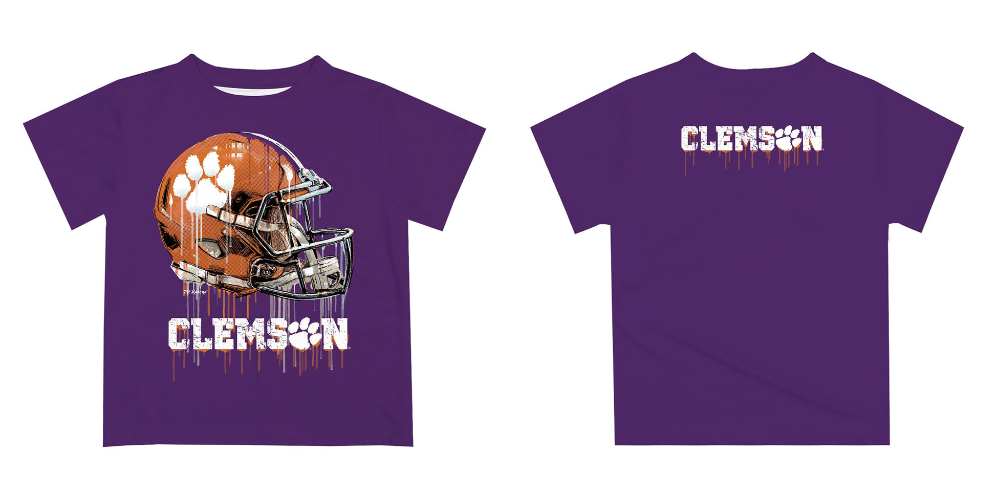 Clemson Tigers Original Dripping Football Helmet Purple T-Shirt by Vive La Fete