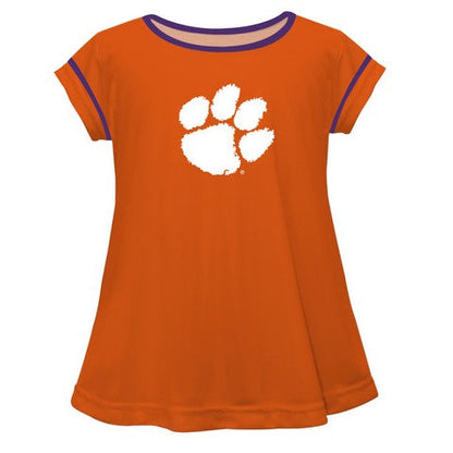 Clemson Solid Orange Girls Laurie Top Short Sleeve by Vive La Fete