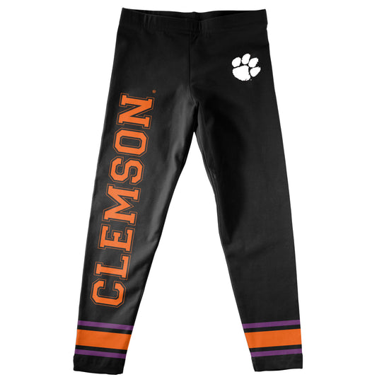 Clemson Tigers Verbiage And Logo Black Stripes Leggings