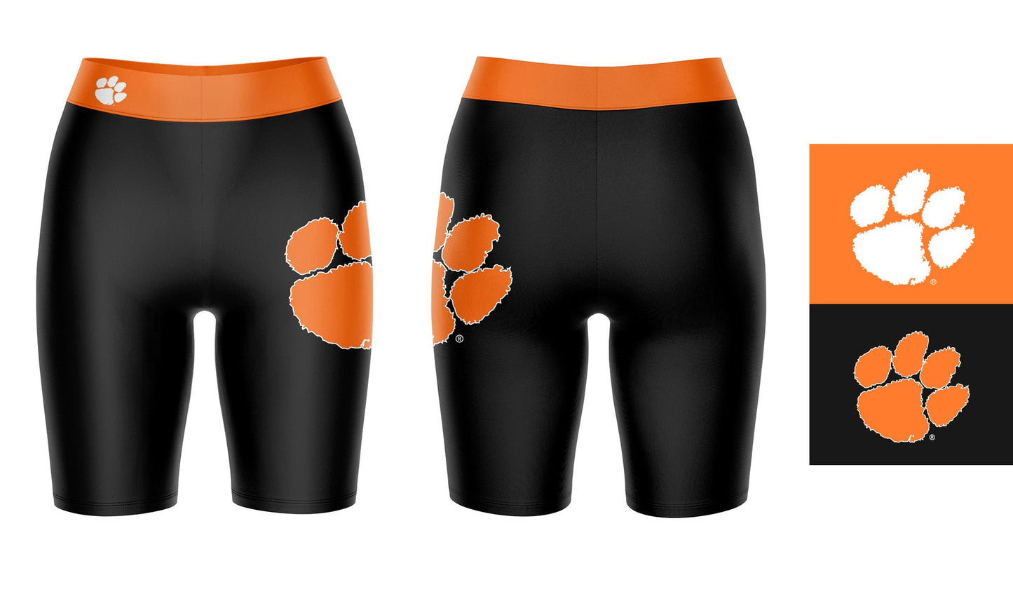 Clemson Tigers Vive La Fete Game Day Logo on Thigh and Waistband Black and Orange Women Bike Short 9 Inseam