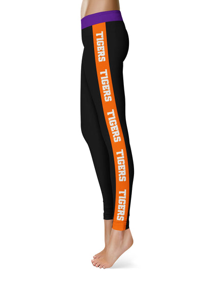 Clemson Tigers Vive La Fete Game Day Collegiate Orange Stripes Women Black Yoga Leggings 2 Waist Tights