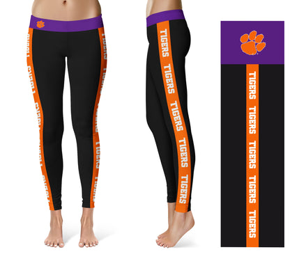 Clemson Tigers Vive La Fete Game Day Collegiate Orange Stripes Women Black Yoga Leggings 2 Waist Tights