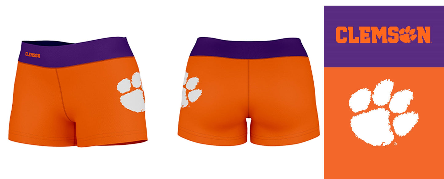 Clemson Tigers Vive La Fete Logo on Thigh and Waistband Orange & Purple Women Yoga Booty Workout Shorts 3.75 Inseam - Vive La F̻te - Online Apparel Store