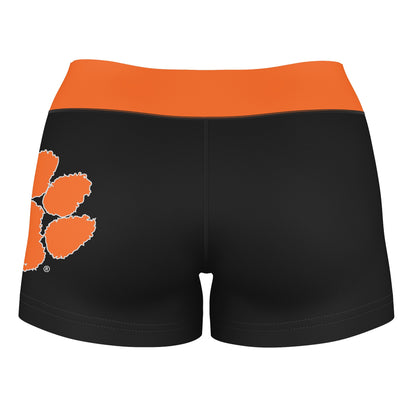 Clemson Tigers Vive La Fete Logo on Thigh & Waistband Black & Orange Women Yoga Booty Workout Shorts 3.75 Inseam - Vive La F̻te - Online Apparel Store