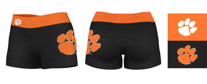 Clemson Tigers Vive La Fete Logo on Thigh & Waistband Black & Orange Women Yoga Booty Workout Shorts 3.75 Inseam - Vive La F̻te - Online Apparel Store