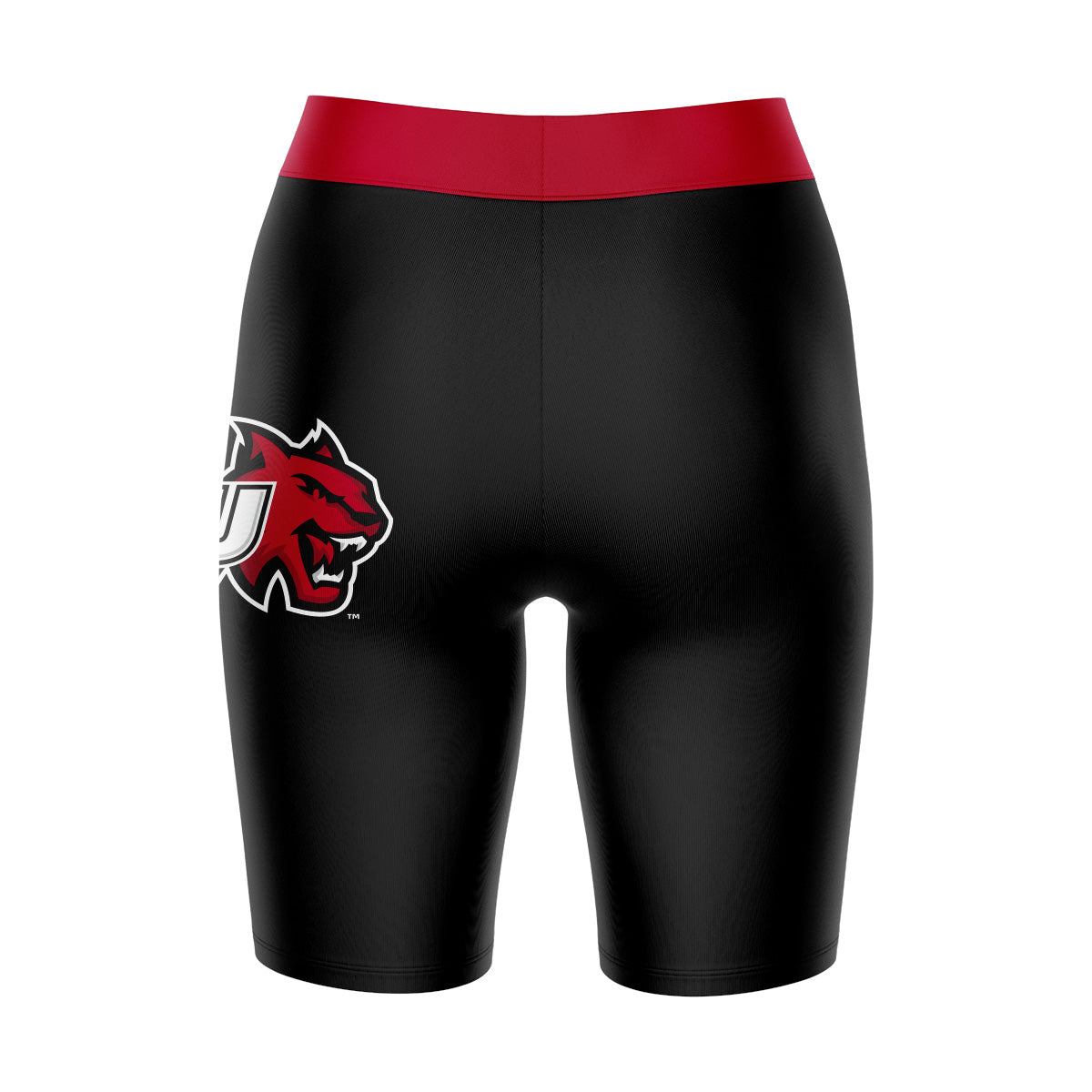 CWU Wildcats Vive La Fete Game Day Logo on Thigh and Waistband Black and Red Women Bike Short 9 Inseam"