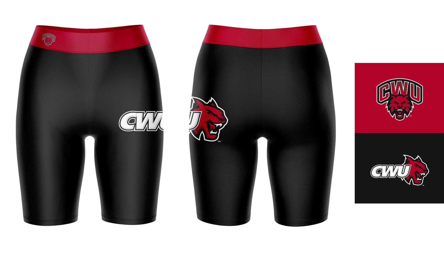 CWU Wildcats Vive La Fete Game Day Logo on Thigh and Waistband Black and Red Women Bike Short 9 Inseam"