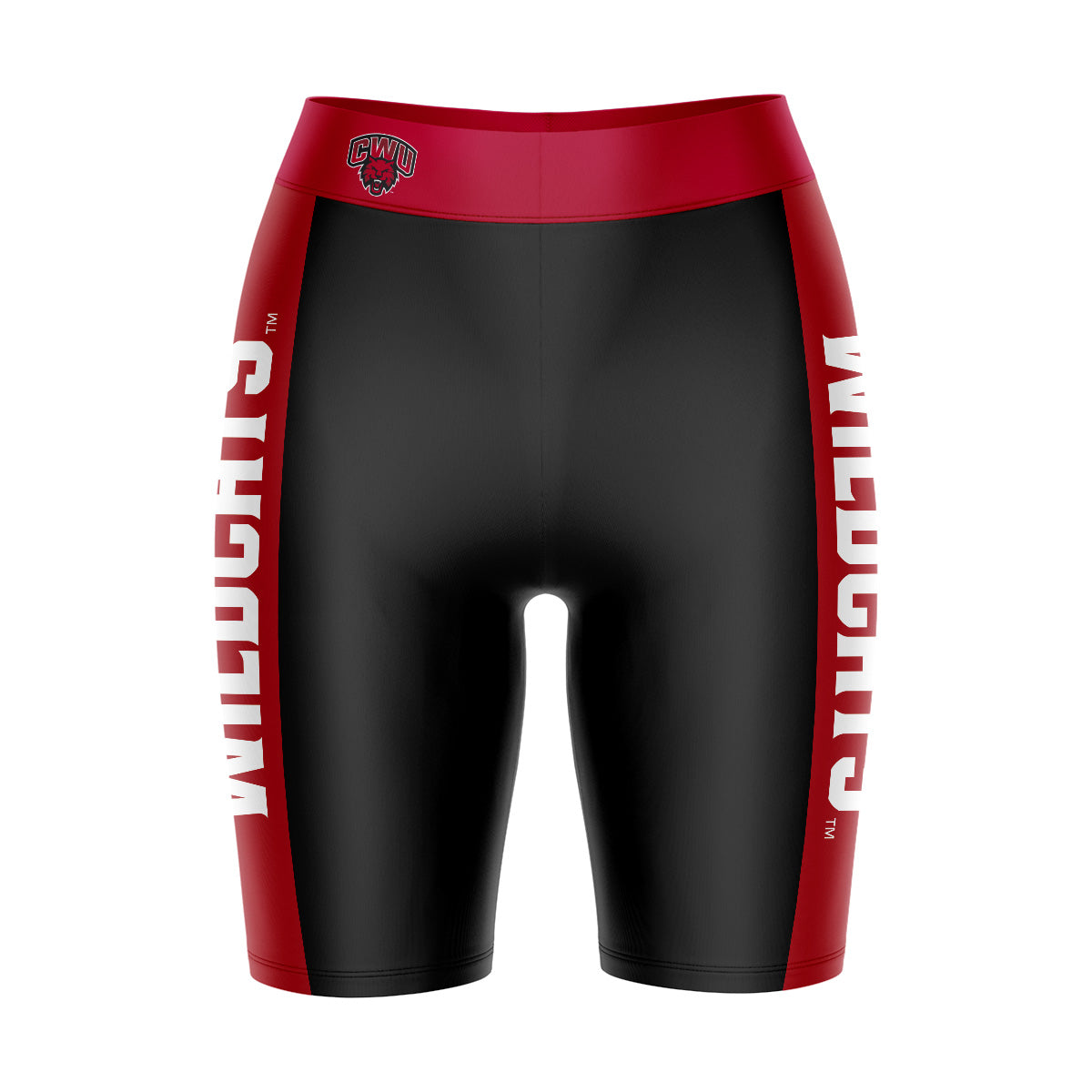 CWU Wildcats Vive La Fete Game Day Logo on Waistband and Red Stripes Black Women Bike Short 9 Inseam"