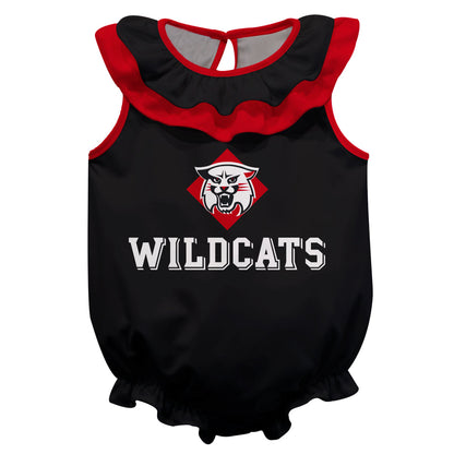 Davidson College Wildcats Black Sleeveless Ruffle One Piece Jumpsuit Mascot Bodysuit by Vive La Fete