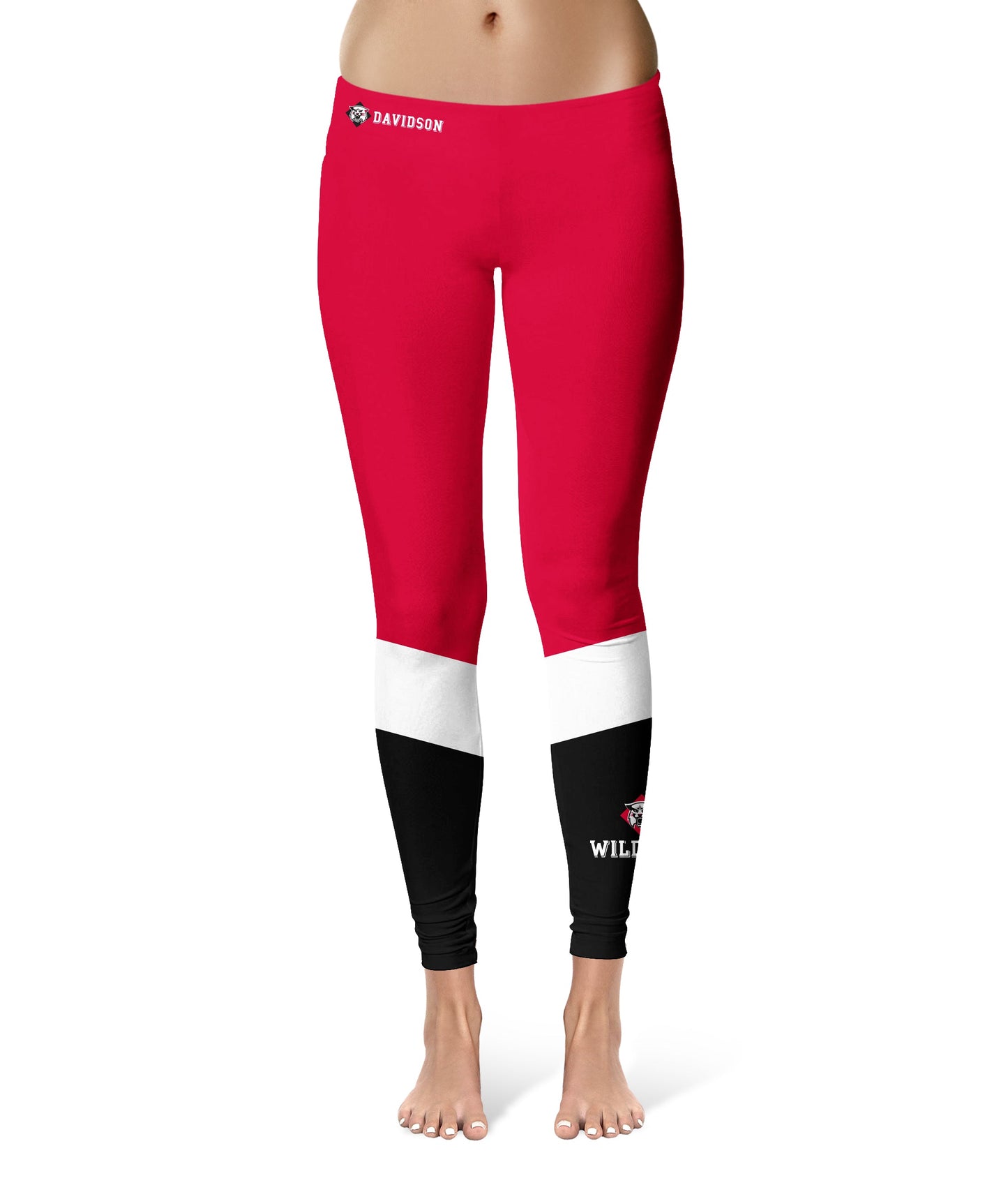 Davidson College Wildcats Vive La Fete Game Day Collegiate Ankle Color Block Women Red Black Yoga Leggings