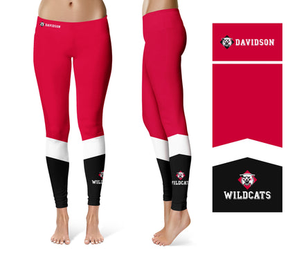 Davidson College Wildcats Vive La Fete Game Day Collegiate Ankle Color Block Women Red Black Yoga Leggings