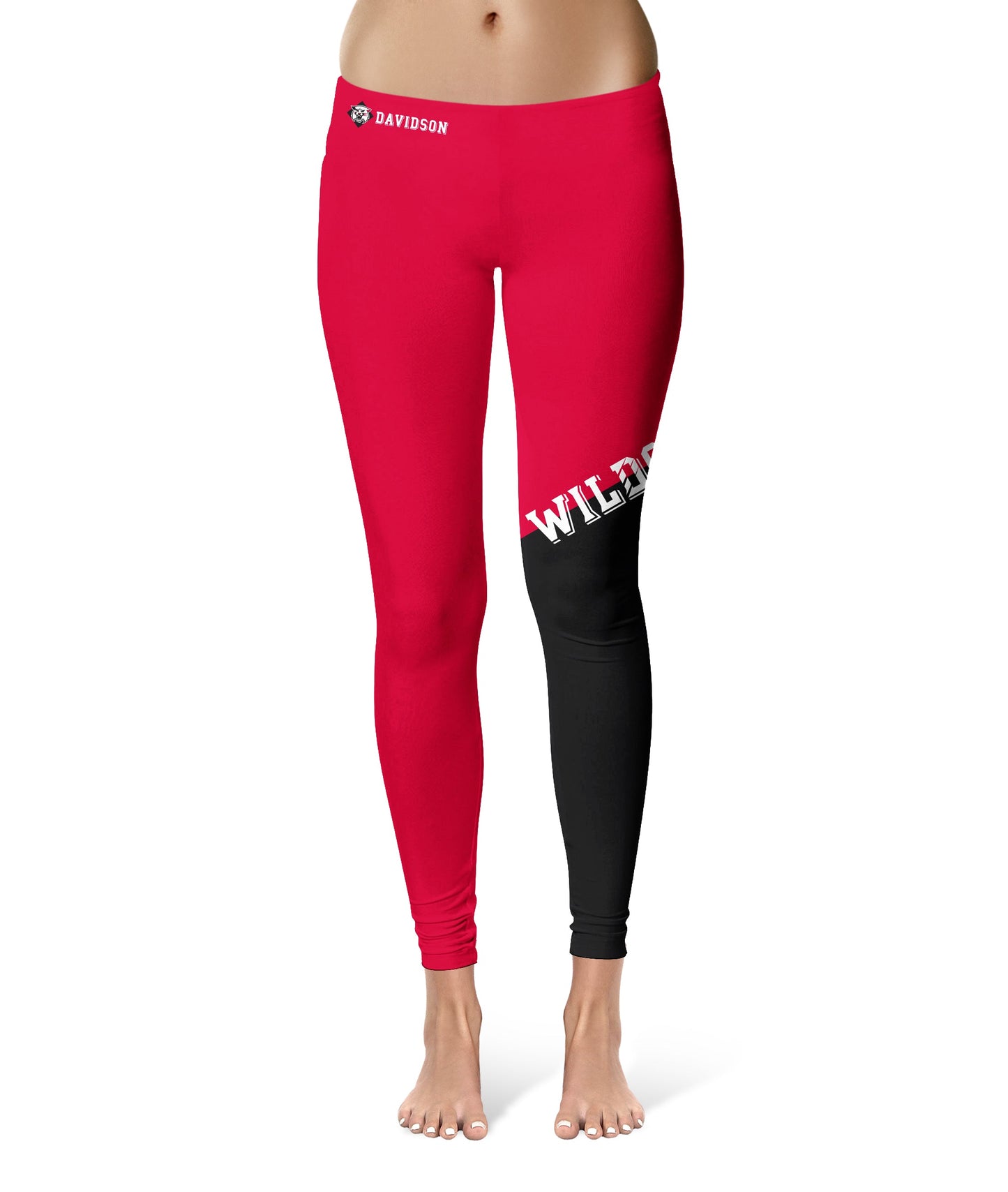 Davidson College Wildcats Vive La Fete Game Day Collegiate Leg Color Block Women Red Black Yoga Leggings