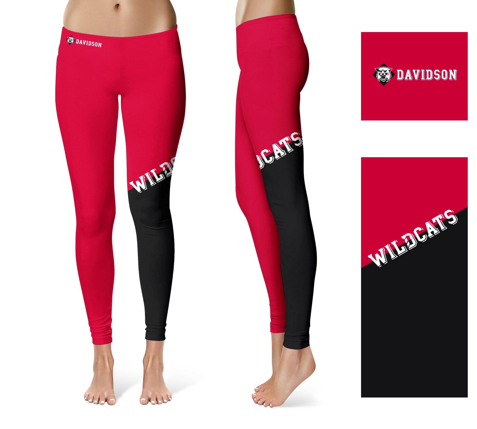 Davidson College Wildcats Vive La Fete Game Day Collegiate Leg Color Block Women Red Black Yoga Leggings