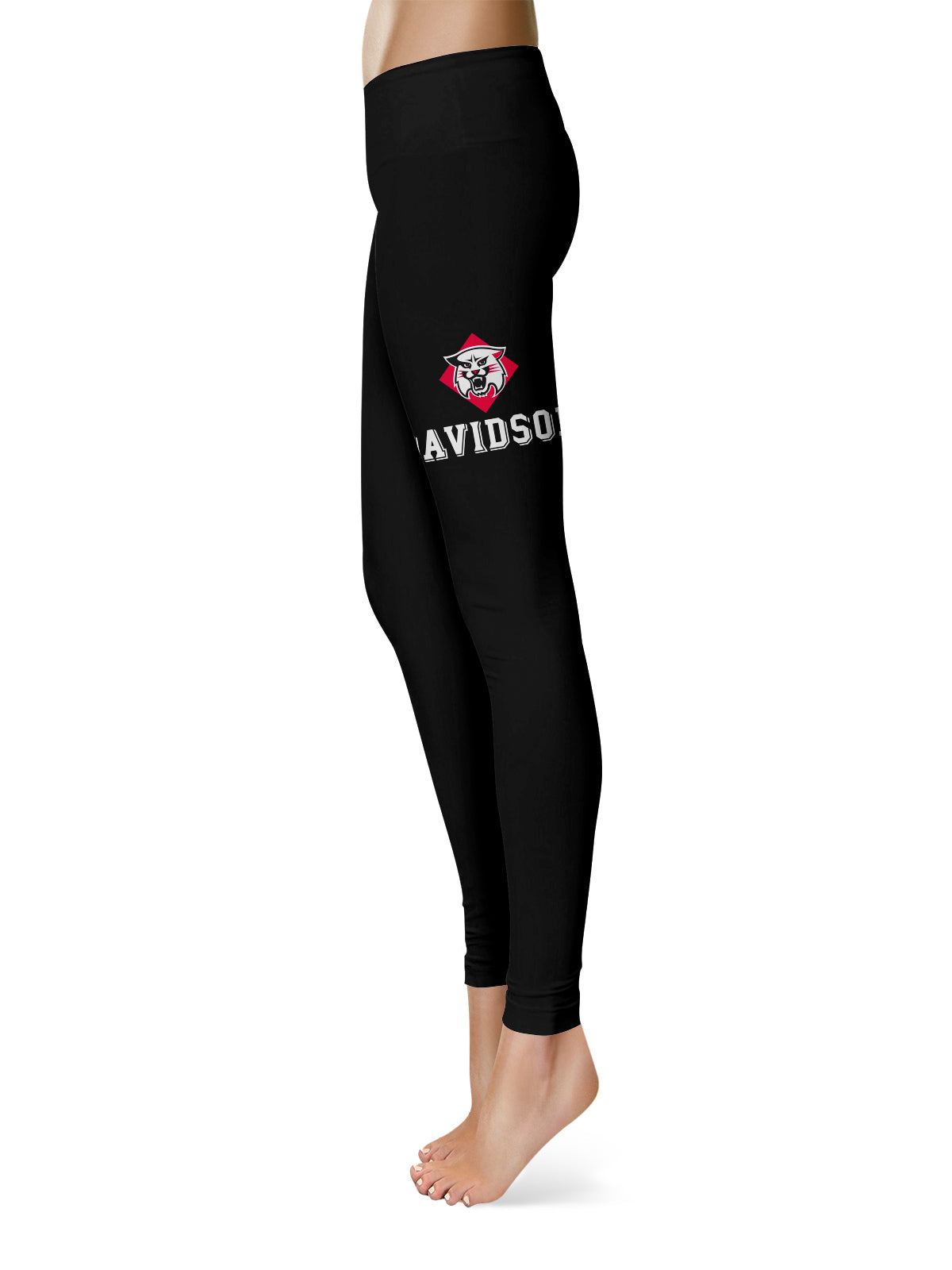 Davidson College Wildcats Vive La Fete Collegiate Large Logo on Thigh Women Black Yoga Leggings 2.5 Waist Tights