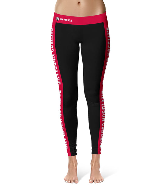 Davidson College Wildcats Vive La Fete Game Day Collegiate Red Stripes Women Black Yoga Leggings 2 Waist Tights