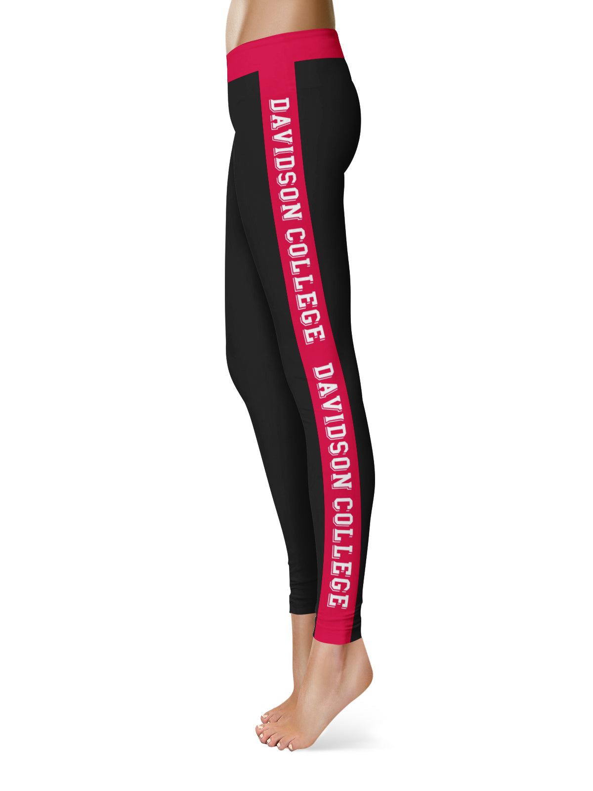 Davidson College Wildcats Vive La Fete Game Day Collegiate Red Stripes Women Black Yoga Leggings 2 Waist Tights