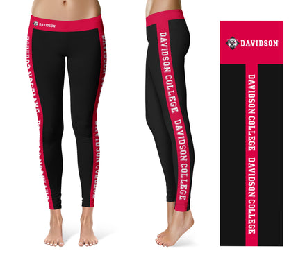 Davidson College Wildcats Vive La Fete Game Day Collegiate Red Stripes Women Black Yoga Leggings 2 Waist Tights