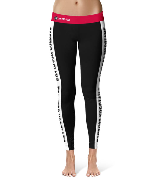 Davidson College Wildcats Vive La Fete Game Day Collegiate White Stripes Women Black Yoga Leggings 2 Waist Tights