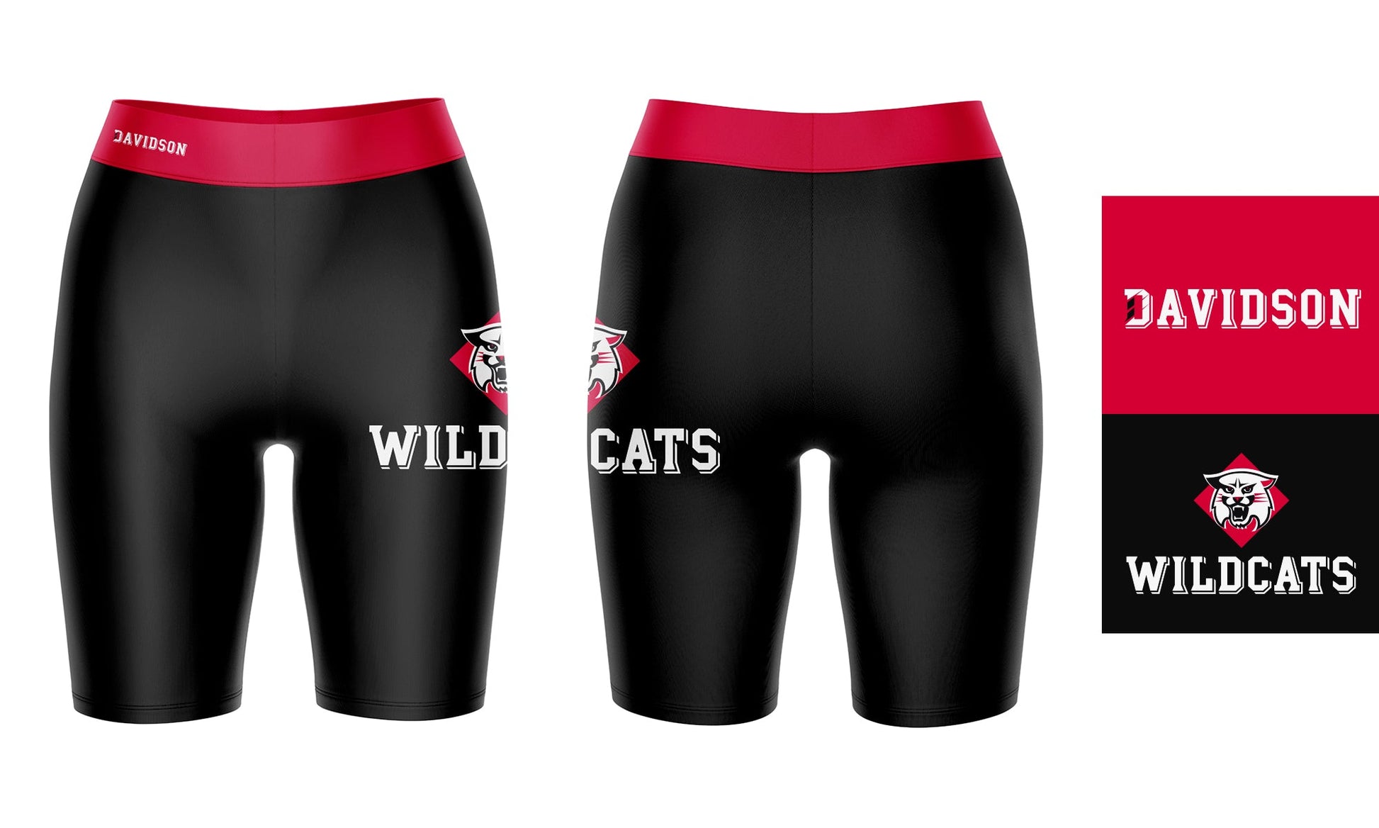 Davidson College Wildcats Vive La Fete Game Day Logo on Thigh & Waistband Black and Red Women Bike Short 9 Inseam