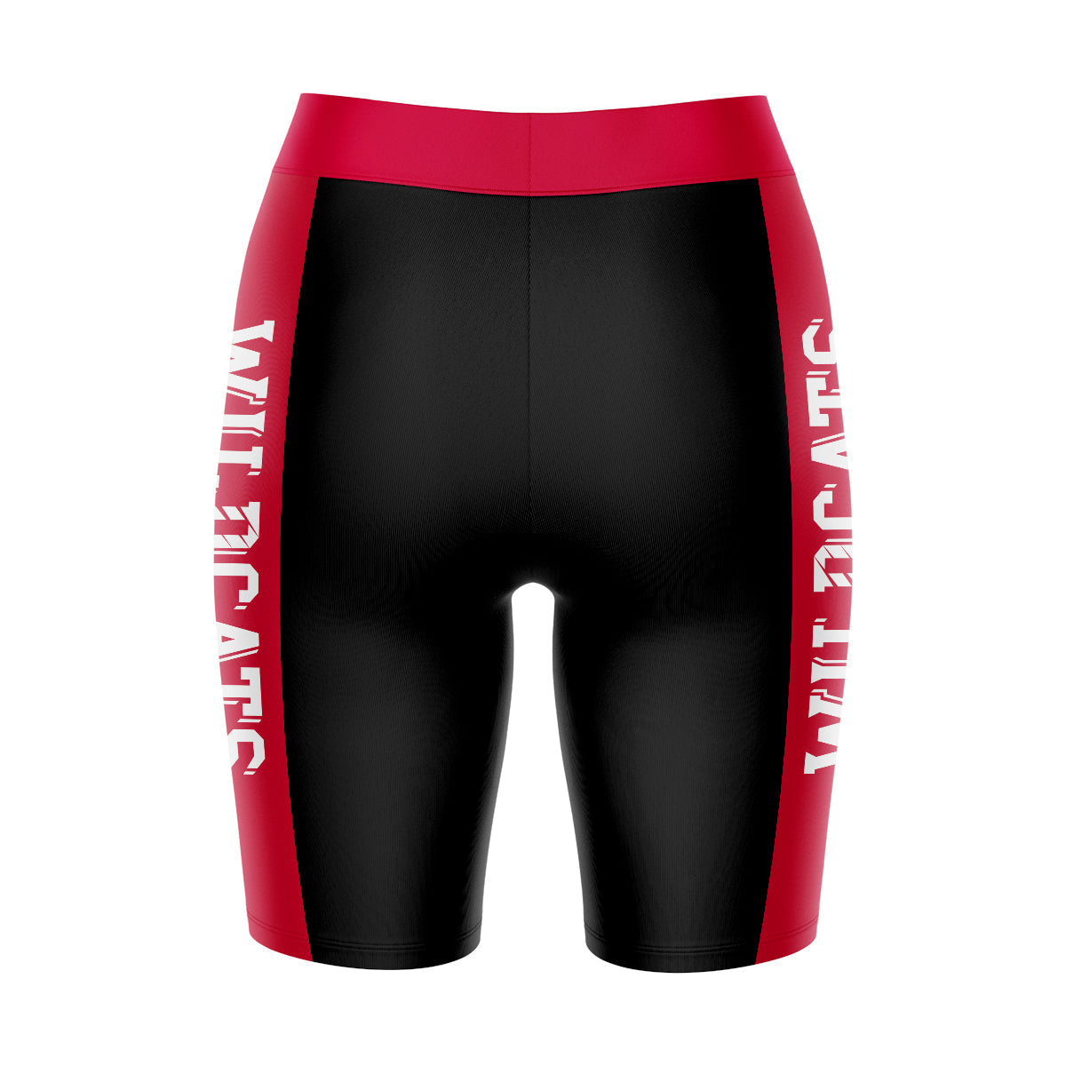 Davidson College Wildcats Vive La Fete Game Day Logo on Waistband and Red Stripes Black Women Bike Short 9 Inseam