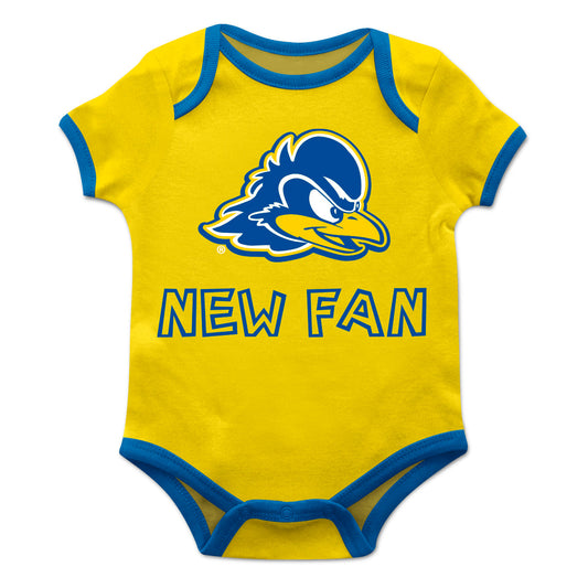 Delaware Blue Hens Infant Game Day Yellow Short Sleeve One Piece Jumpsuit by Vive La Fete