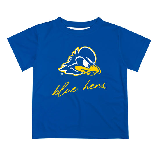 Mouseover Image, Delaware Blue Hens Vive La Fete Script V1 Yellow Short Sleeve Tee Shirt