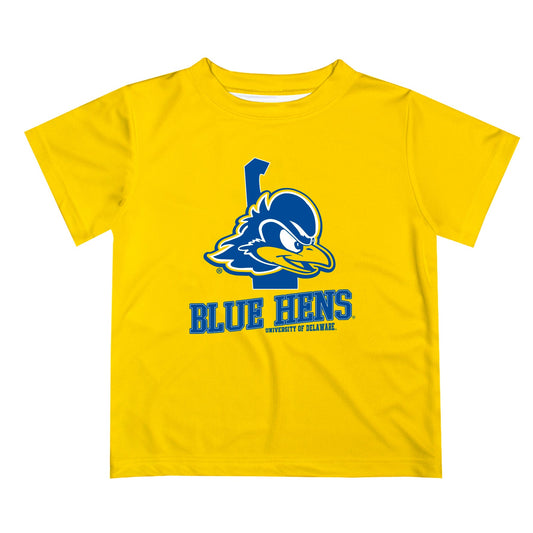 Delaware Blue Hens Vive La Fete State Map Yellow Short Sleeve Tee Shirt