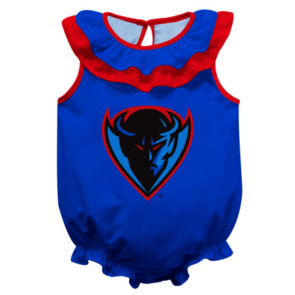 Depaul Blue Demons Blue Sleeveless Ruffle One Piece Jumpsuit Logo Bodysuit by Vive La Fete